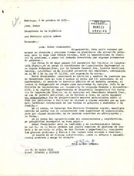 Carta dirigida al Presidente Patricio Aylwin por Fuad Rafide Batarce, quien expone su situación personal tras ser exonerado del Servicio de Cooperación Técnica (SERCOTEC) sin expresión de causa