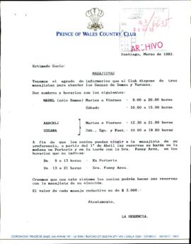 [Carta Promocional de Prince of Wales Country Club]