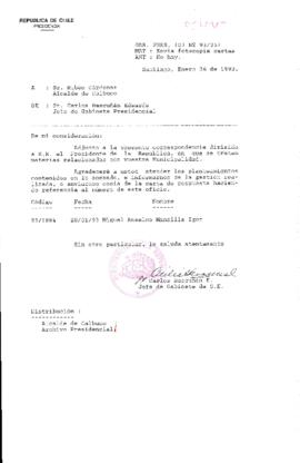 [Oficio  Gab. Pres. Ord. N° 0357 de Jefe de Gabinete Presidencial, remite copia de carta que se indica]