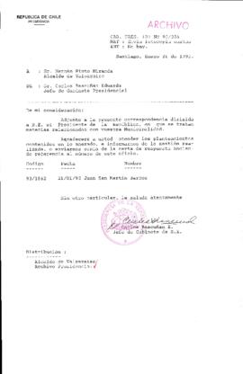 [Oficio  Gab. Pres. Ord. N° 0354 de Jefe de Gabinete Presidencial, remite copia de carta que se indica]