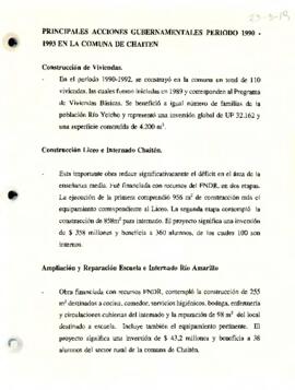 Principales Acciones Gubernamentales Período 1990-1993 en la Comuna de Chaitén