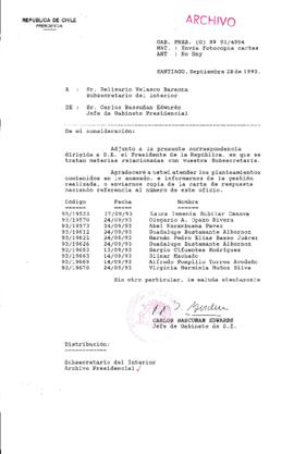 [Oficio  Gab. Pres. Ord. N° 4954 de Jefe de Gabinete Presidencial, remite copia de carta que se indica]