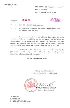 [Oficio  Gab. Pres. Ord. N° 1123 de Jefe de Gabinete Presidencial, remite copia de carta que se indica]