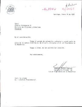 [Carta de Secretario Privado de la Presidencia al Ministro de Vivienda por solicitud de postulación de vivienda]