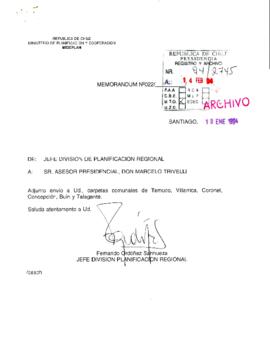 [Memorandum N° 22 de Jefe División Planificación Regional, remite carpetas comunales]