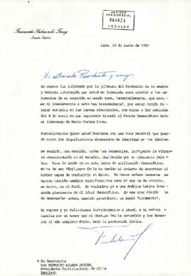 Carta enviada desde Lima por el sr. Fernando Belaúnde Terry, Senador vitalicio del Perú, dirigida al Presidente Patricio Aylwin
