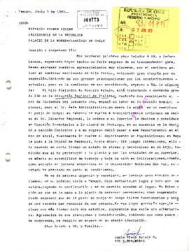 Carta fechada en Temuco por Sonia Elena Aylwin B. dirigida al Presidente de la República, sr. Patricio Aylwin Azócar