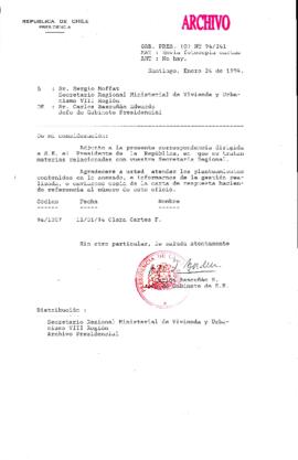 [Oficio Ord. N° 241 de Jefe de Gabinete Presidencial, remite copia de carta que se indica]