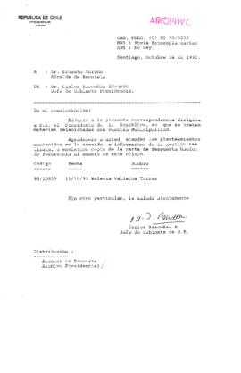 [Oficio Gab. Pres. Ord. N° 5290 de Jefe de Gabinete Presidencial, remite copia de carta que se indica]