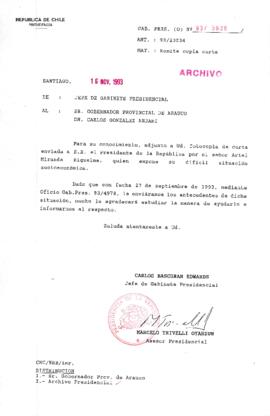 [Oficio Gab. Pres. N° 5936 de Jefe de Gabinete Presidencial, remite copia de carta que se indica]