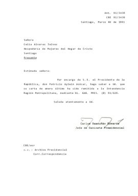 Carta remitida a la Intendencia de la Región Metropolitana