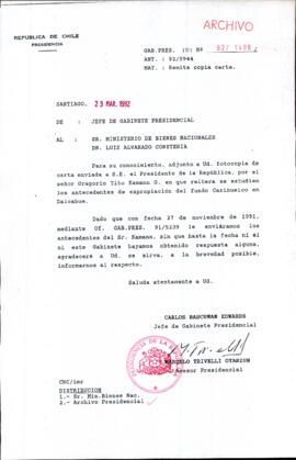 [Oficio Ord. N° 1408 de Jefe de Gabinete Presidencial, remite copia de carta que indica]