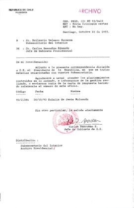[Oficio Gab. Pres. Ord. N° 5433 de Jefe de Gabinete Presidencial, remite copia de carta que se indica]
