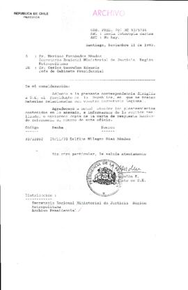 [Oficio Gab. Pres. N° 5786 de Jefe de Gabinete Presidencial, remite copia de carta que se indica]