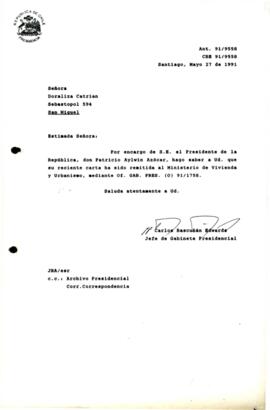Carta remitida al Ministerio de Vivienda y Urbanismo