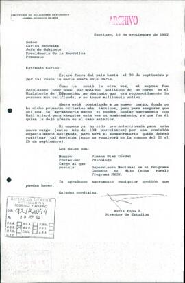 [Carta del Director de Estudios de la Academia Diplomática de Chile dirigida al Jefe de Gabinete Presidencial]