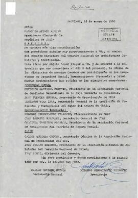 Carta desde el Comando Nacional de Trabajadores Jubilados y Pensionados, de los sres. Carlos Quezada Ortega, y Milenko Mihovilovic Eterovic, dirigida al Presidente electo Patricio Aylwin Azócar