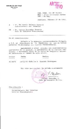 [Oficio  Gab. Pres. Ord. N° 0819 de Jefe de Gabinete Presidencial, remite copia de carta que se indica]