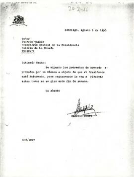 Carta desde la Cámara de Diputados, del sr. Claudio Huepe, dirigida a la Secretaría General de la Presidencia, al sr. Ignacio Walker