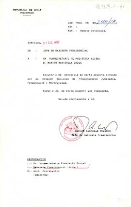 [Remite carta a Subsecretario de Previsión Social]
