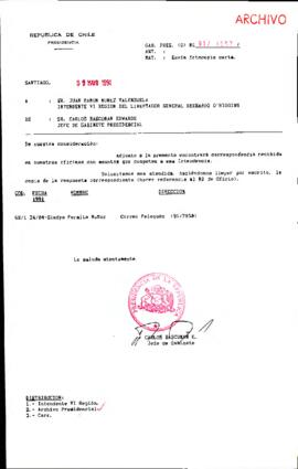 [Se remite fotocopia correspondencia a Intendente VI Región]