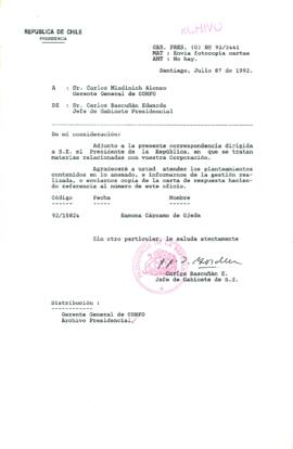[Carta del Jefe de Gabinete de la Presidencia a Gerente General de CORFO]