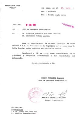 [Oficio Gab. Pres. Ord. N° 0018 de Jefe de Gabinete Presidencial, remite copia de carta]