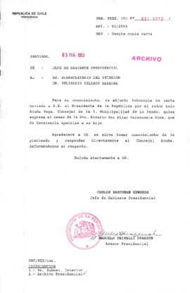 [Oficio del Gabinete Presidencial dirigido al Subsecretario del Interior, referente a carta del Concejal de la Municipalidad de Lo Prado]