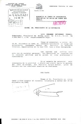 Carta de renuncia de Gobernador Provincial de Arica] - Archivo Patrimonial  Universidad Alberto Hurtado