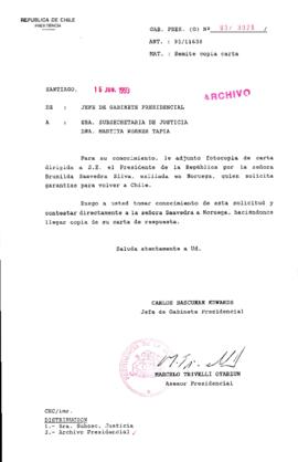 [Oficio  Gab. Pres. Ord. N° 3029 de  Jefe de Gabinete Presidencial, remite copia de carta que se indica]
