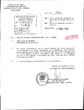 [Fax Orden N° 015 de Gobernación Provincial Carrera de Chile Chico]