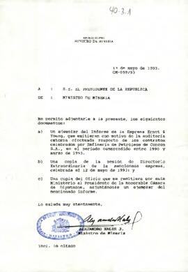 Carta del Ministro de Minería del Gobierno de Chile, sr. Alejandro Hales J. dirigida a S.E. el Presidente de la República