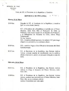 Programa visita del Presidente a Finlandia 25,26 y 27 de Mayo de 1993