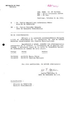 [Oficio Gab. Pres. Ord. N° 5080 de Jefe de Gabinete Presidencial, remite copia de carta que se indica]