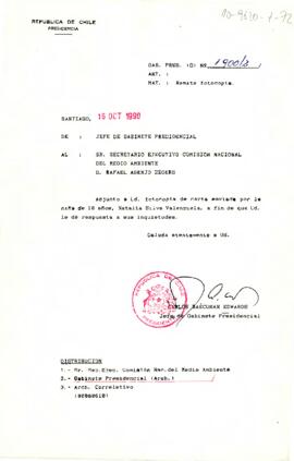 [Remite carta al secretario ejecutivo Comisión Nacional del Medio Ambiente]