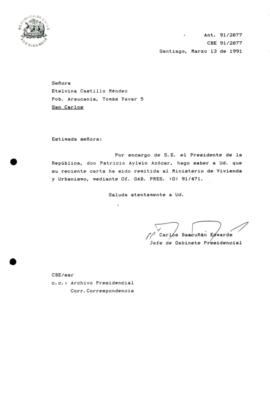 Carta remitida al Ministerio de Vivienda y Urbanismo
