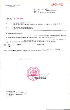 [Se remite fotocopia de correspondencia a SEREMI de Justicia Antofagasta]