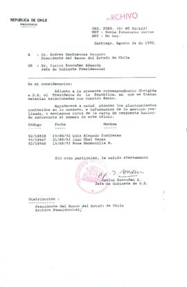 [Carta del Jefe de Gabinete de la Presidencia a Presidente del Banco del Estado de Chile]