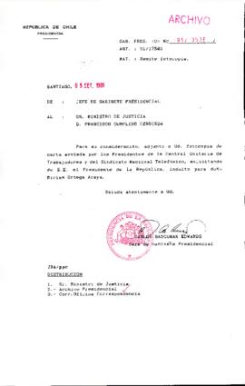 [Se adjunta carta a Ministro de Justicia]