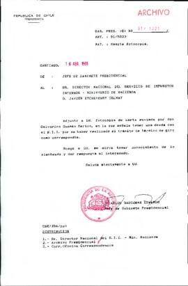 [Oficio del Jefe de Gabinete Presidencial dirigido al Director Nacional del Servicio de Impuestos Internos, Sr. Javier Etcheverry]