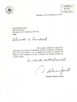 [Carta del Presidente Aylwin al Presidente de la República del Perú, adjuntando carta de Presidente Clinton].
