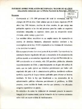 Informe sobre población retornada mayor de 60 años