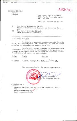 [Oficio del Jefe de Gabinete Presidencial dirigido al Director Nacional del Servicio de Impuestos Internos. Sr. Javier Etcheberry Celhay]