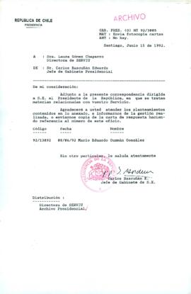 [Oficio Ord. N° 3005 de Jefe de Gabinete Presidencial, remite copia de carta]