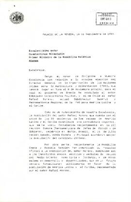 [Carta del Presidente Aylwin al Primer Ministro de la República Helénica].