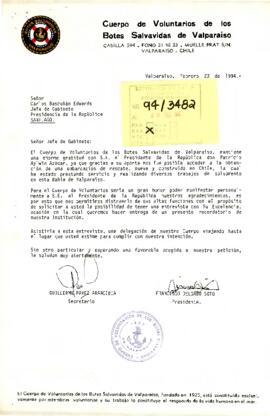 [Carta del Cuerpo de Voluntarios de los botes salvavidas de Valparaíso]
