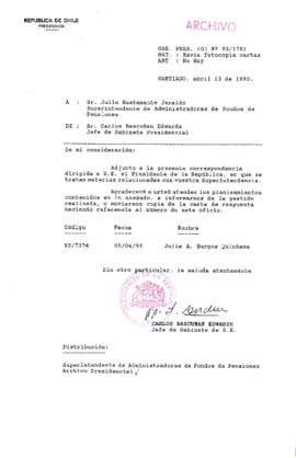 [Oficio Gab. Pres. Ord. N° 1781 de Jefe de Gabinete Presidencial, remite copia de carta que se indica]