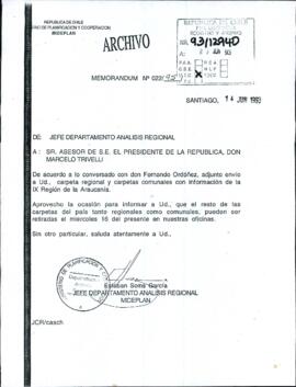 [Memorandum N° 22/95 de Jefe Departamento Análisis Regional, remite carpetas]