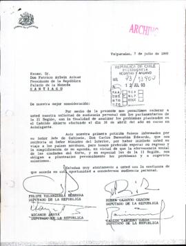 [Carta de parlamentarios de la II Región para pedir una solicitud de audiencia con el Pdte. Aylwin]