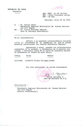 [Carta del Jefe de Gabinete de la Presidencia a SEREMI de Bienes Nacionales VIII Región]